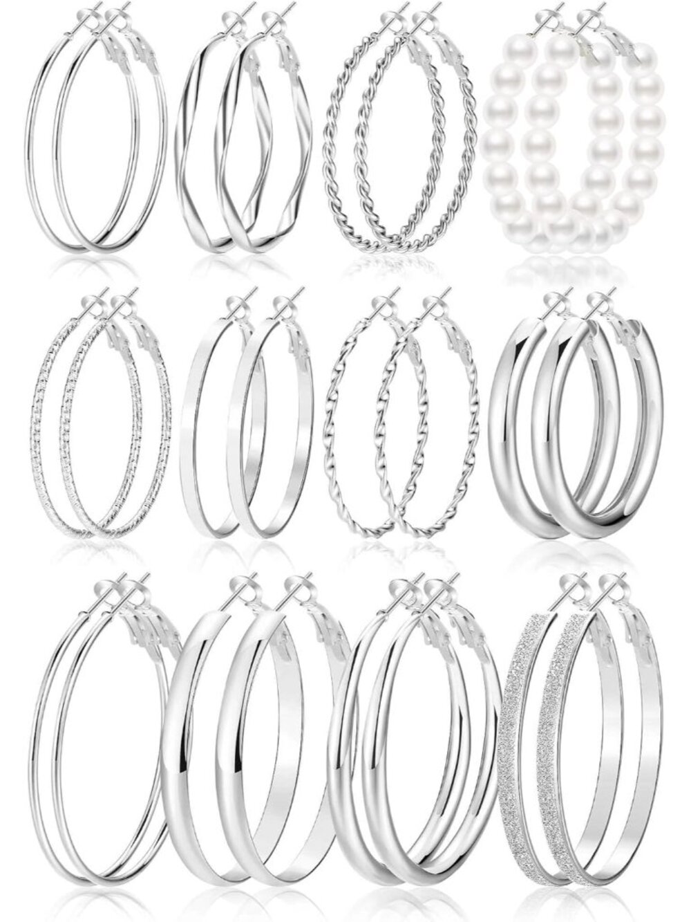 12 Pairs Gold Hoop Earrings Set for Women，Fashion Jewelry Gifts 40mm/50mm | Larg